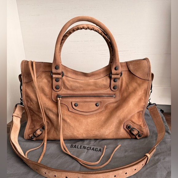 Balenciaga Camel Brown Suede Le City Medium Leather Tote Bag - Picture 2 of 12